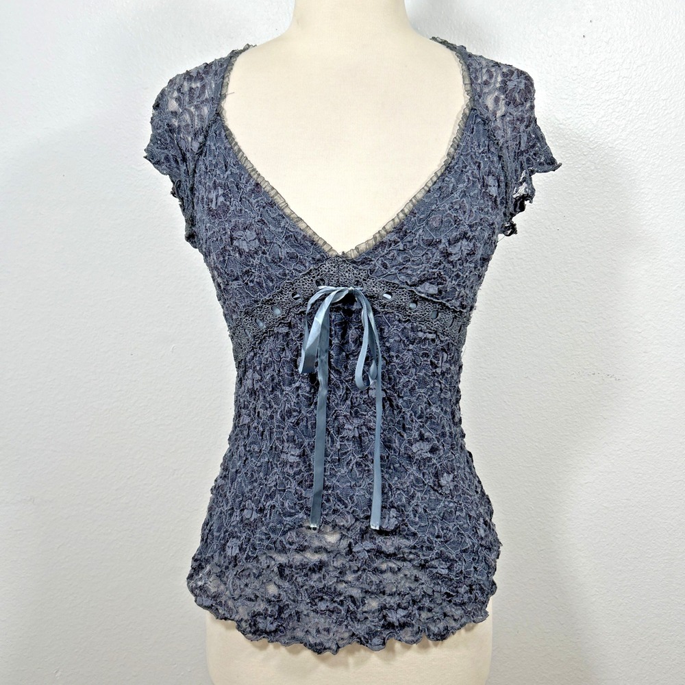 Vtg Ann Ferriday‎ Top Womens L Lace Stretch Babydoll Coquette Whimsigoth